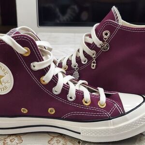 NIB Converse Women's Chuck 70 High 'Luck Charms - Orchid Abyss Gold' sneaker.